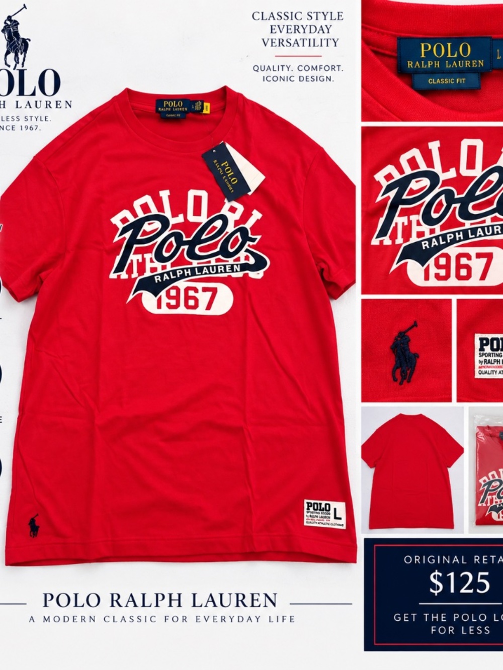 NWT Polo Ralph Lauren 1967 Graphic T-Shirt Men’s L Red Classic Fit